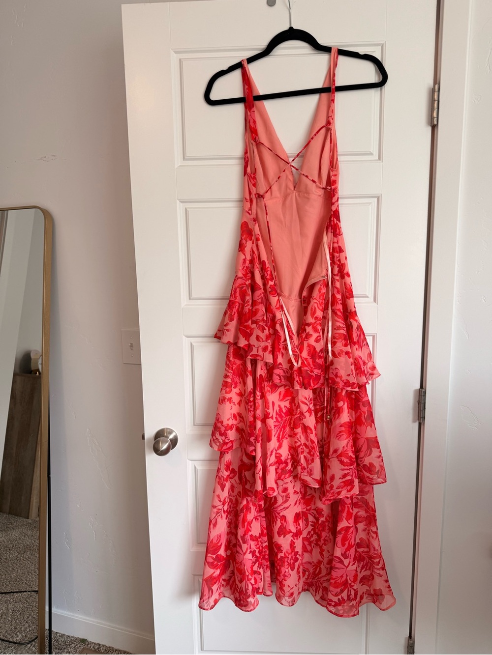 Red Floral Tiered Ruffle Maxi Dress - Picture 2 of 4